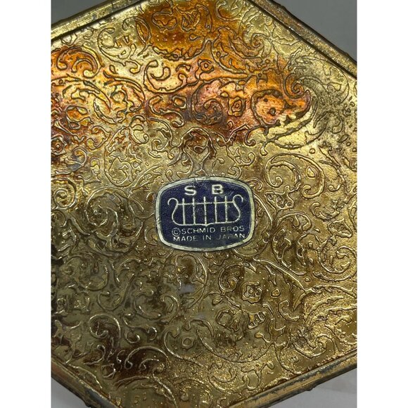 VTG Schmid Bros Japan Octagon Metal Trinket Box Red Velvet Lined Gold Tone - Picture 6 of 7